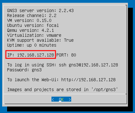 IP-адрес GNS3 VM